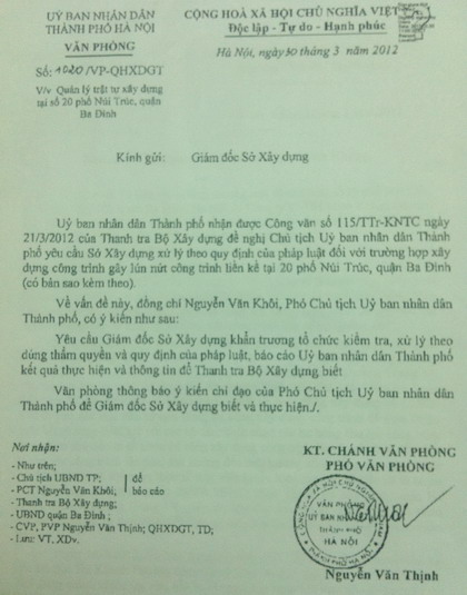 Hà Nội: Thanh tra Bộ Xây dựng yêu cầu đình chỉ tòa nhà số 20 Núi Trúc | ảnh 4