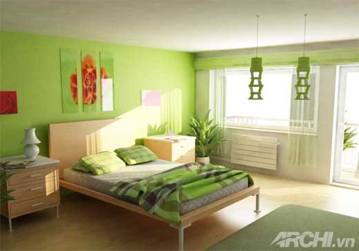 Phòng ngủ mát mắt với tường màu xanh lá | ảnh 3