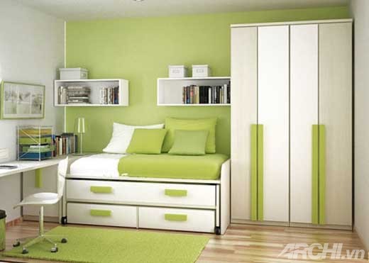 Phòng ngủ mát mắt với tường màu xanh lá | ảnh 4
